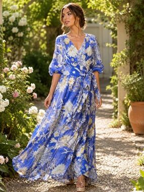 CIEBON Ariella Floral Print Side Tie Maxi Dress